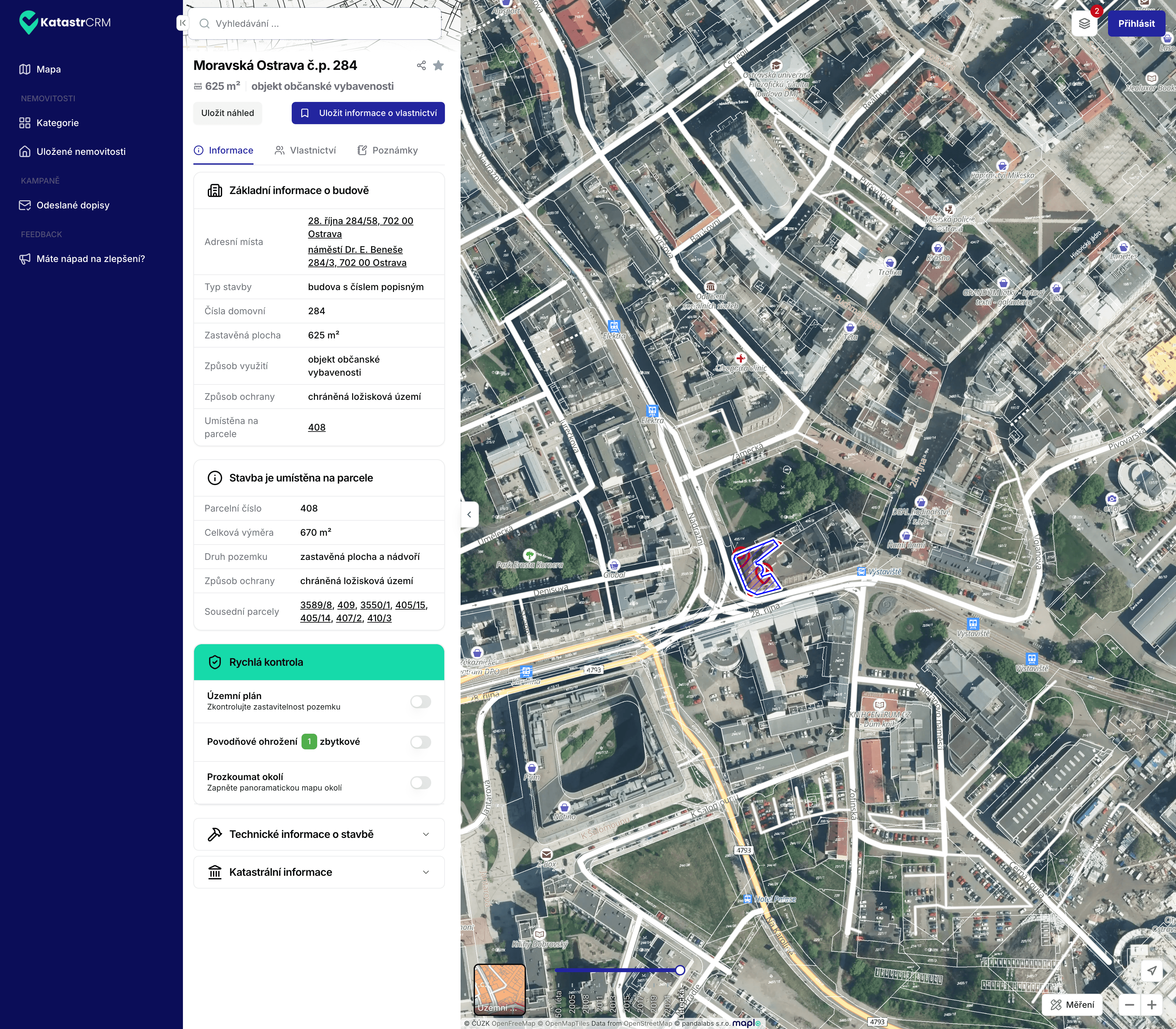 Mapa - detail parcely